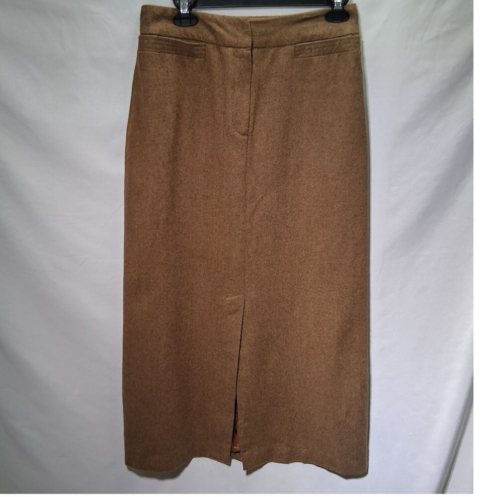 J.G. Hook Wool Blend Long Maxi A-Line Skirt Front Split Women Mustard Brown SZ-8
